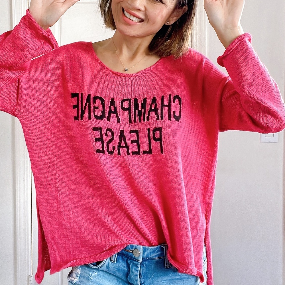Cozy Champagne Please Graphic Oversized Sweater Top - Picture 6 of 6